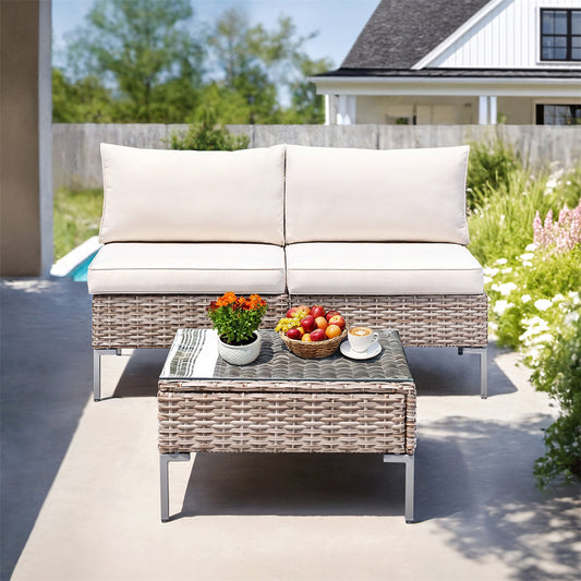 3 Piece Patio Furniture Set, Outdoor Conversation Set with Square Table