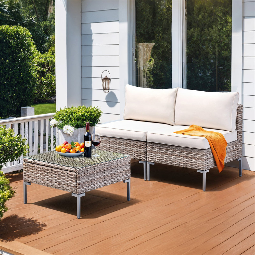 3 Piece Patio Furniture Set, Outdoor Conversation Set with Square Table