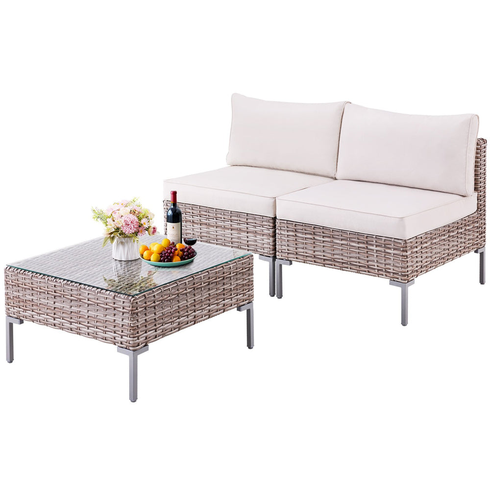 3 Piece Patio Furniture Set, Outdoor Conversation Set with Square Table