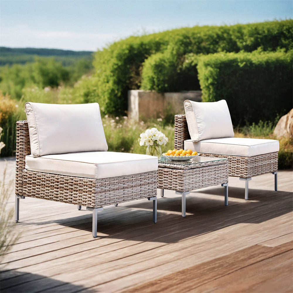 3 Piece Patio Furniture Set, Outdoor Conversation Set with Square Table