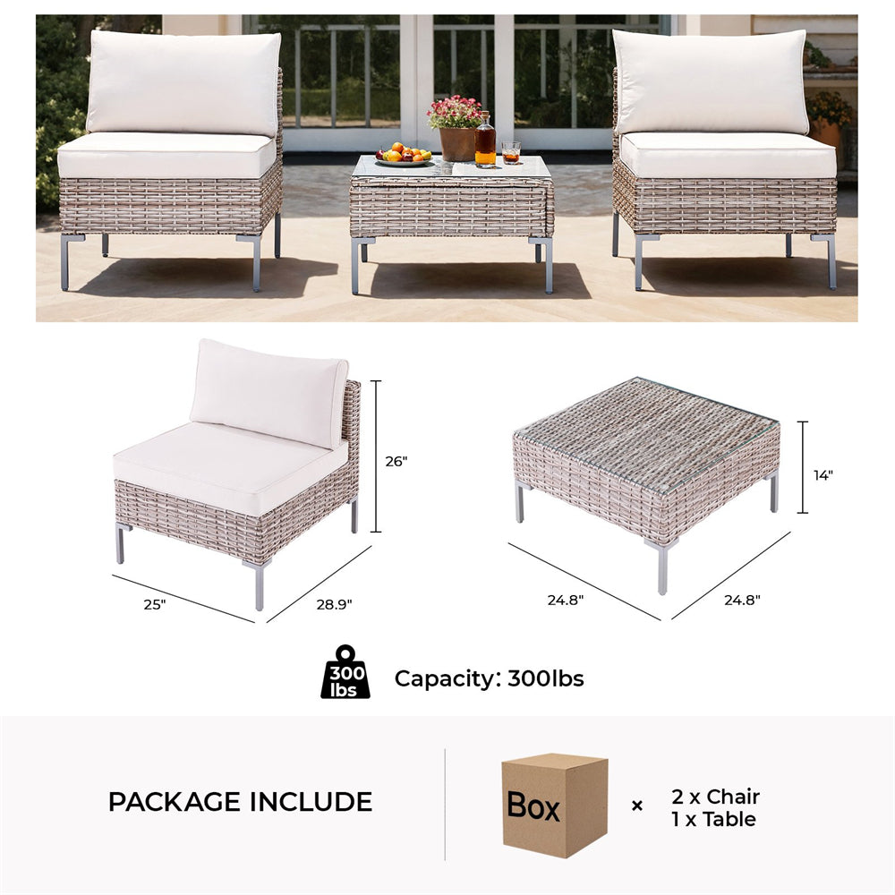 3 Piece Patio Furniture Set, Outdoor Conversation Set with Square Table