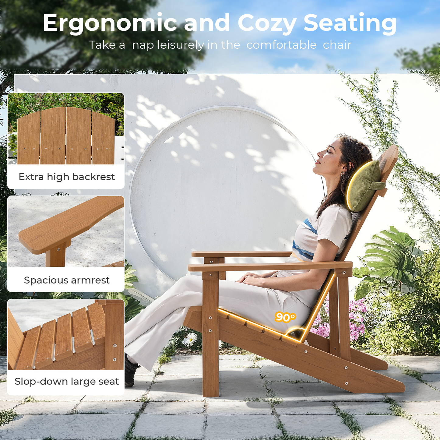 3 Piece Adirondack Chairs Set with Side Table and 2 Headrests