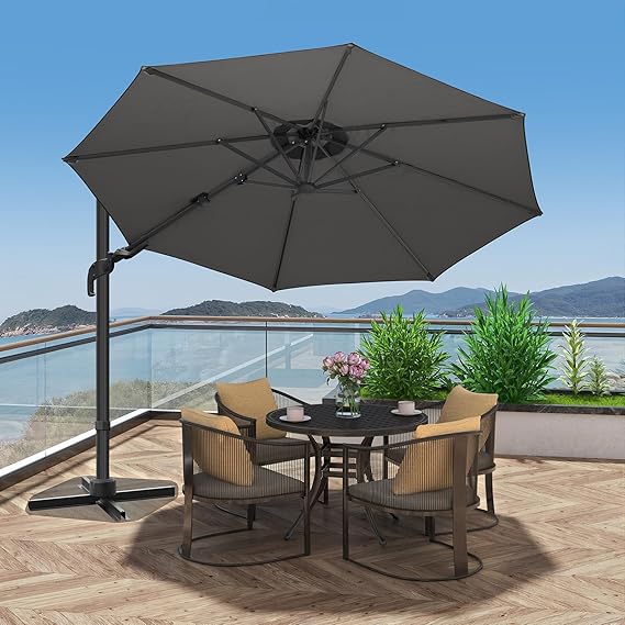 10' Round Hanging Offset Cantilever Umbrella w/ Polyester Canopy, Gray