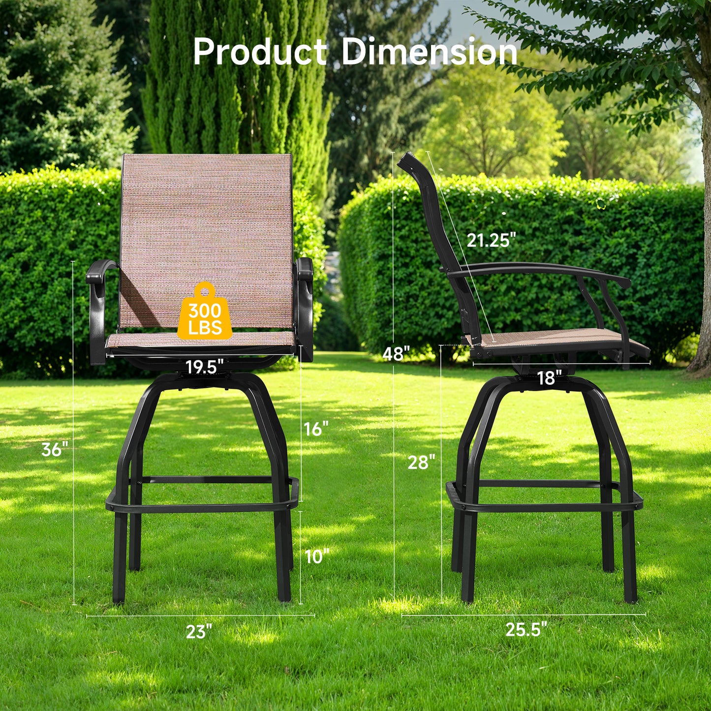 2 Pcs Patio Swivel Bar Chairs, 360° Rotating Counter Height Bar Stools
