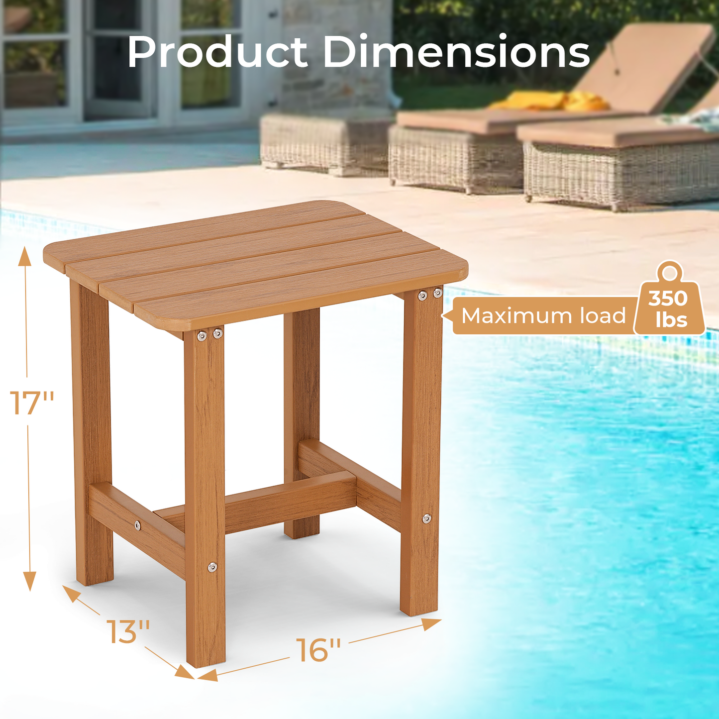 Outdoor Side Table, HDPS Wood Texture Patio Table Outdoor End Table