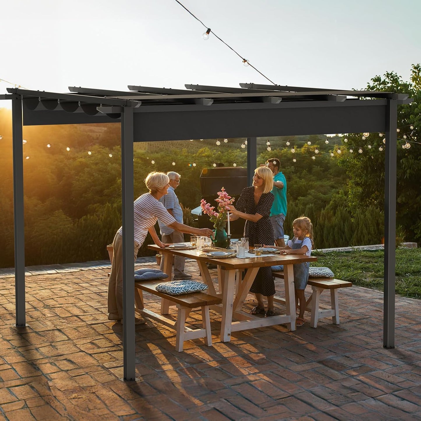 10'x10' Aluminum Outdoor Retractable Pergola with Canopy, Patio Gazebo