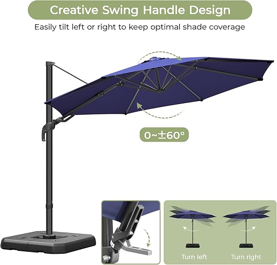 10ft Hanging Offset Cantilever Umbrella w/ Olefin Canopy, Dark Blue