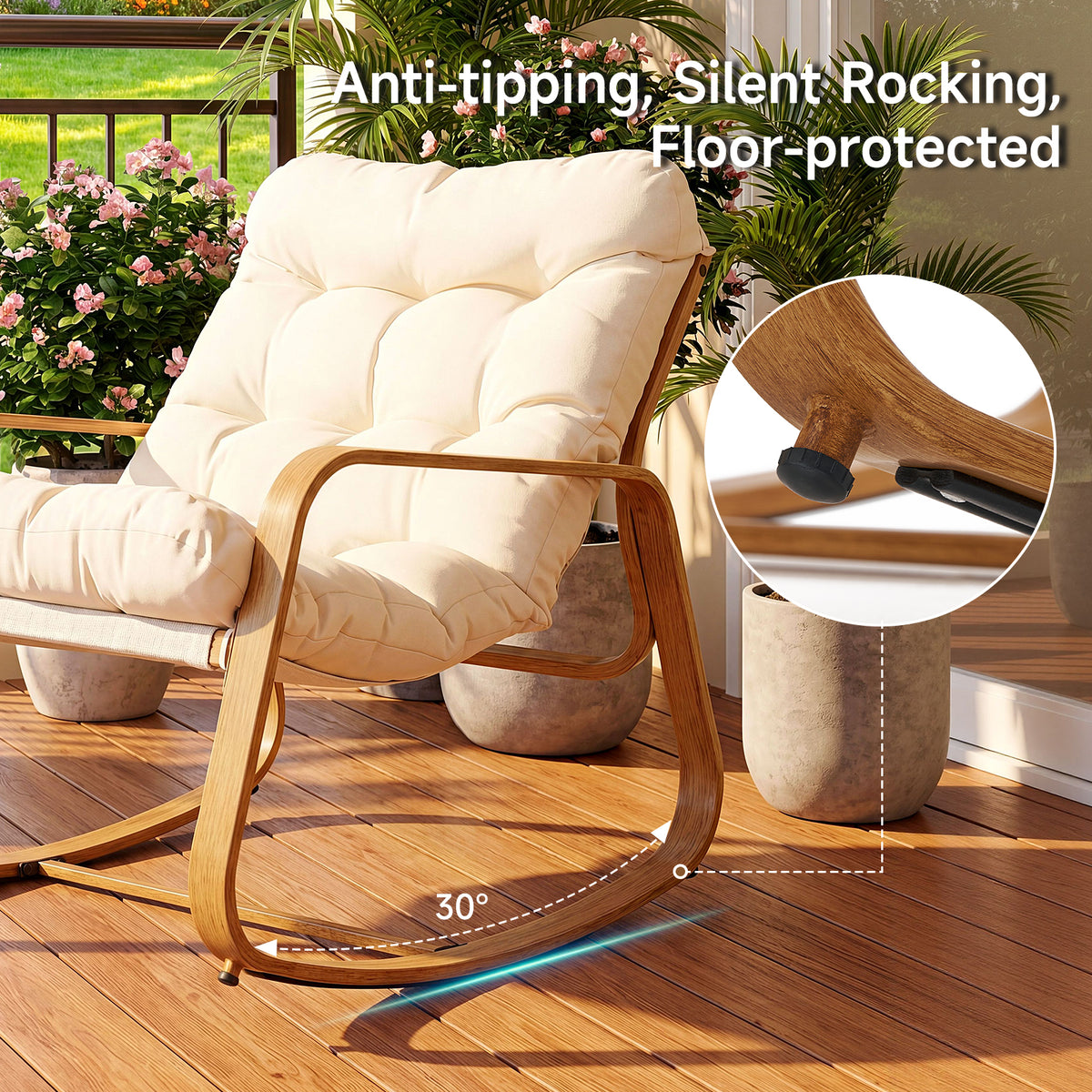 Vitarpatio Oversized Rocking Chair with Cushion and Armrest
