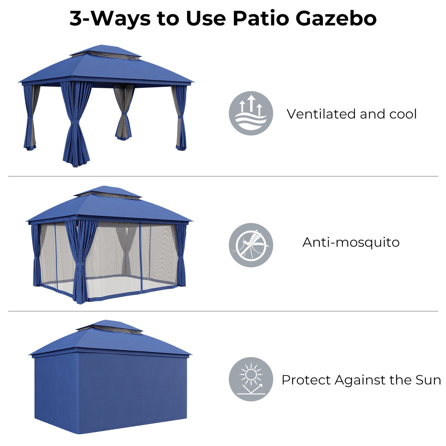 10'x13' Outdoor Patio Gazebo with Double Roof & Mosquito Netting, Blue