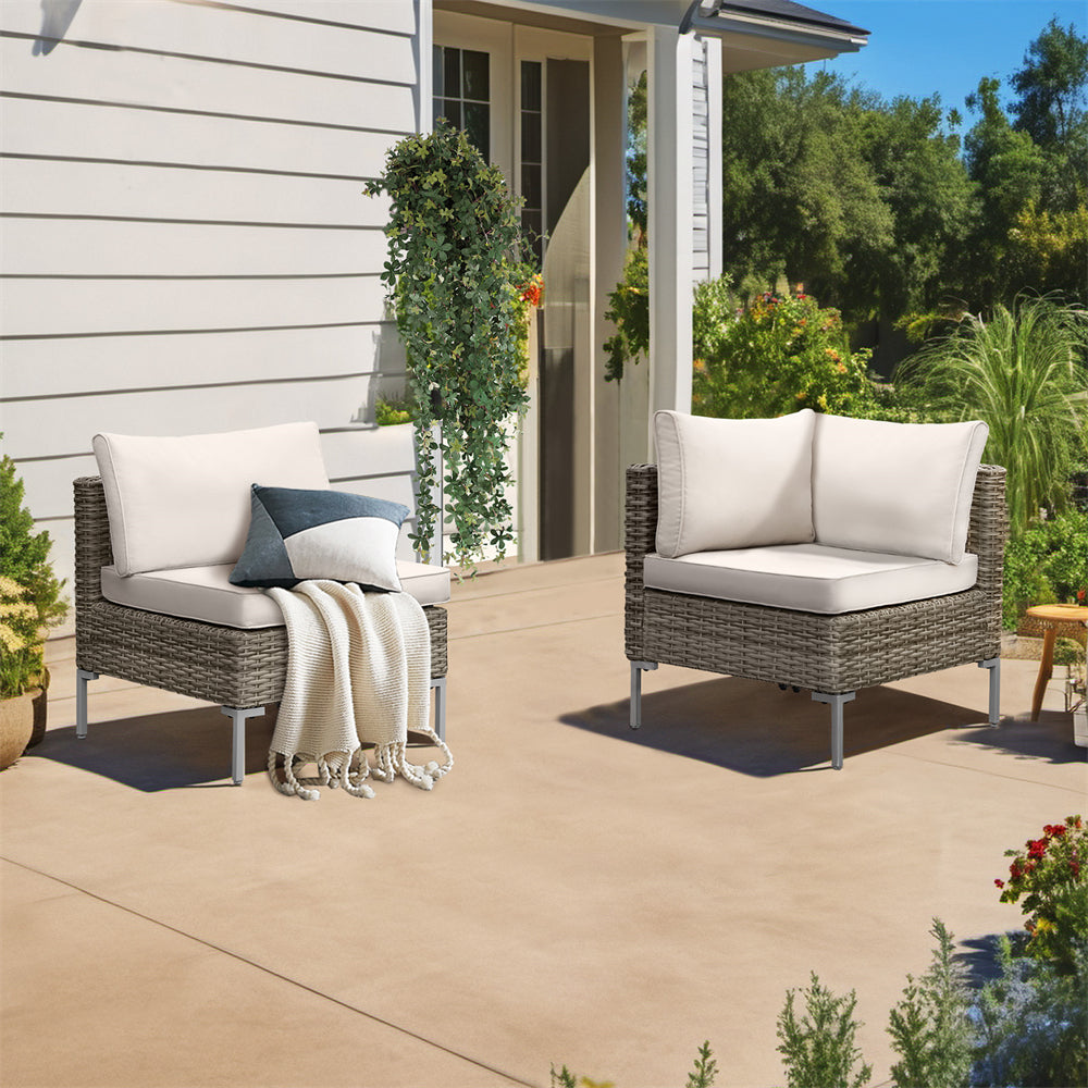 2 Piece Patio Furniture Set, Outdoor Rattan Sofa Chair with Cushion