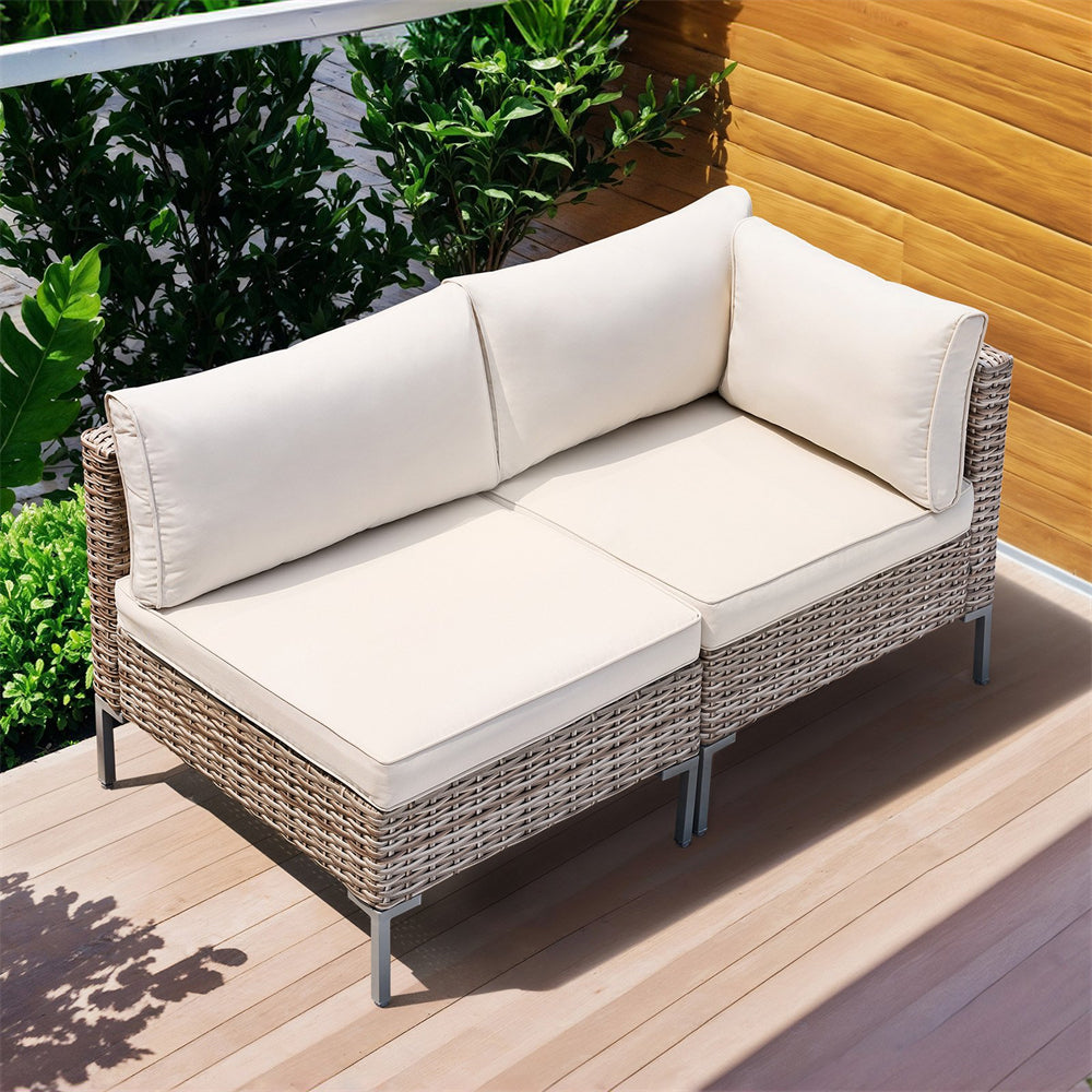 2 Piece Patio Furniture Set, Outdoor Rattan Sofa Chair with Cushion