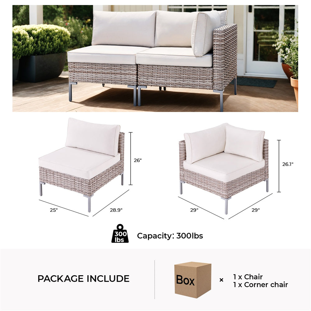 2 Piece Patio Furniture Set, Outdoor Rattan Sofa Chair with Cushion