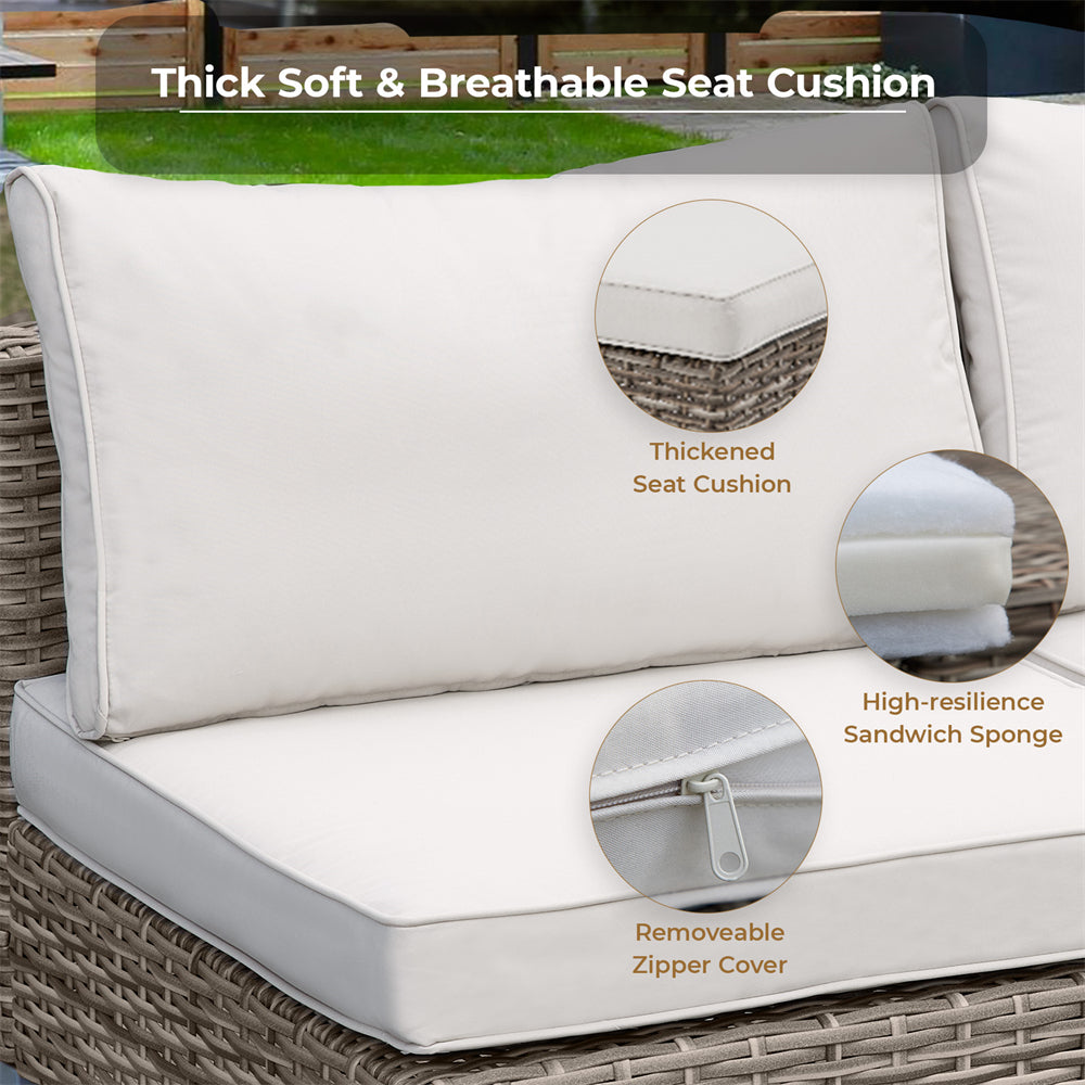 2 Piece Patio Furniture Set, Outdoor Rattan Sofa Chair with Cushion