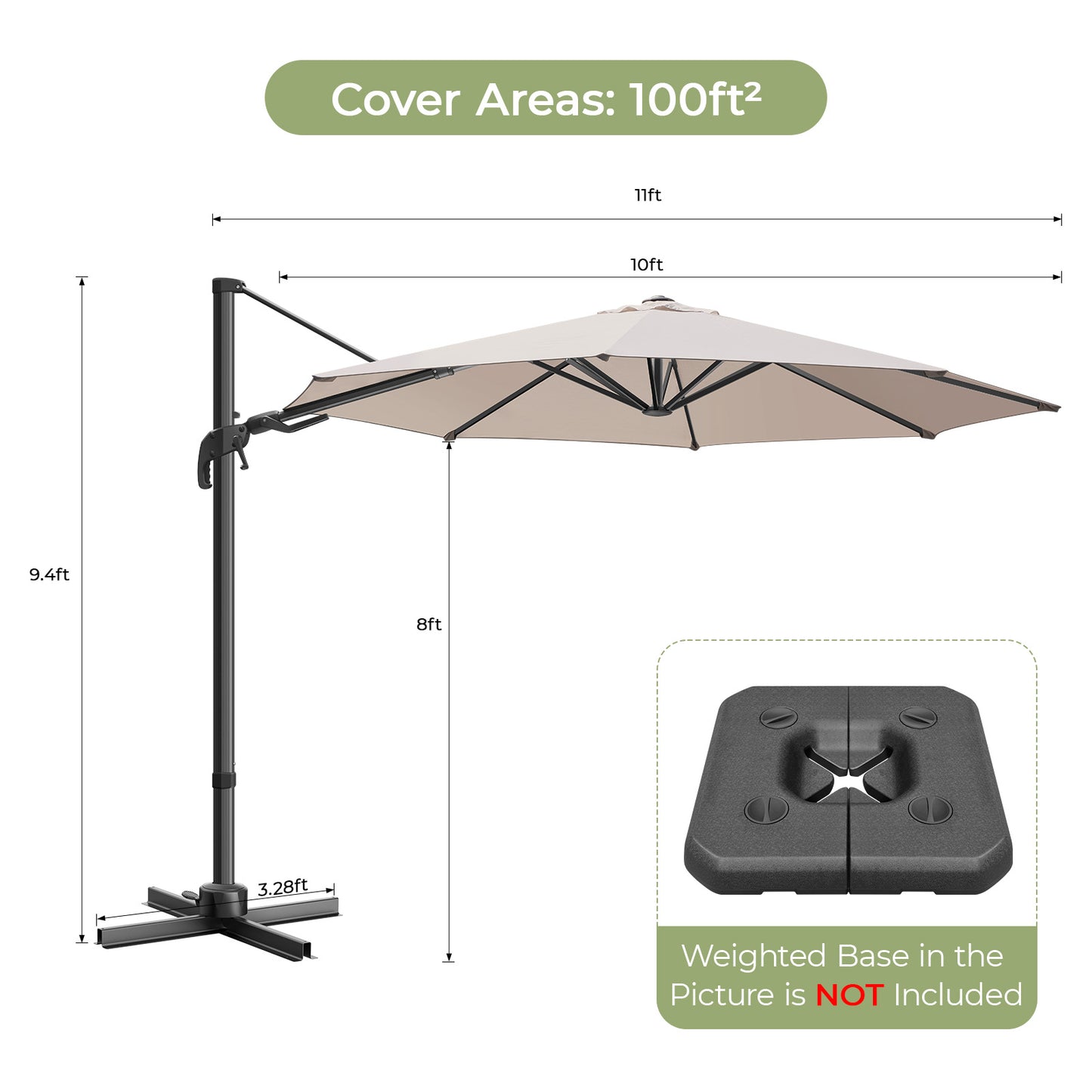 10ft Hanging Offset Cantilever Umbrella w/ Olefin Canopy, Champagne