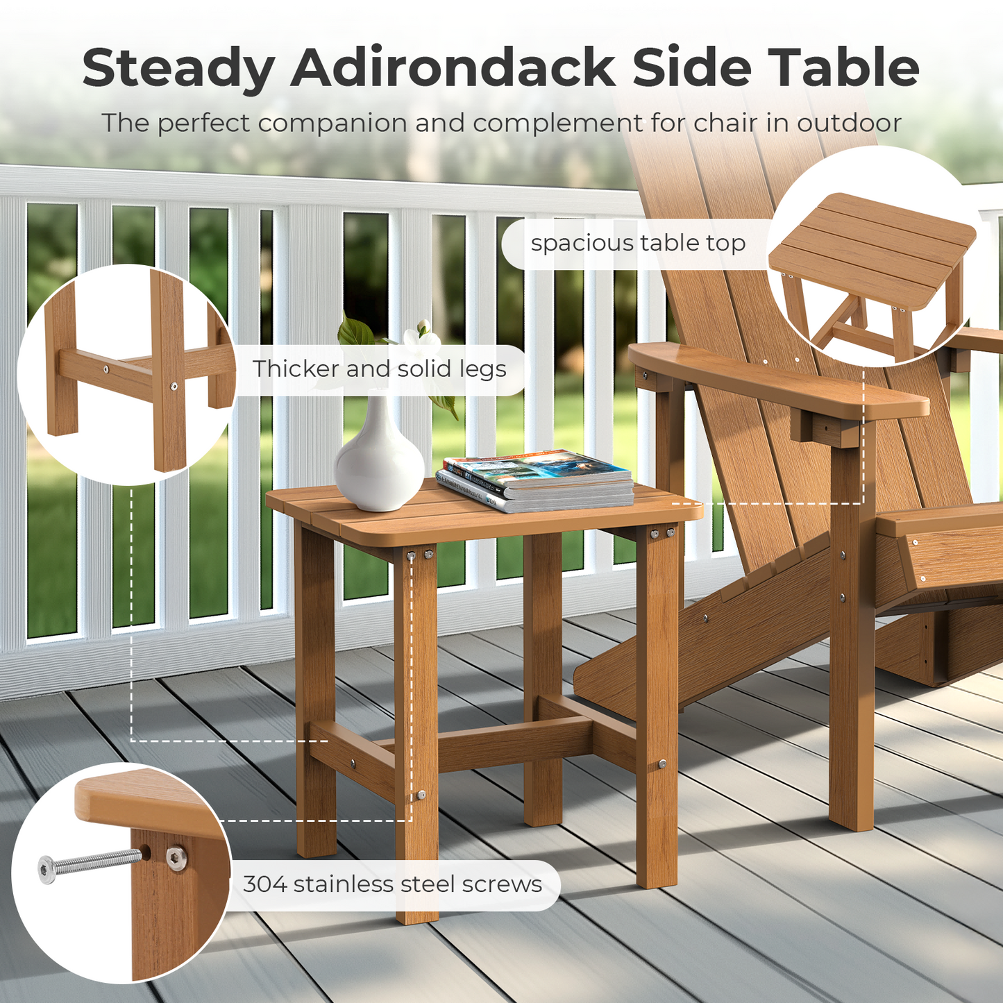 3 Piece Adirondack Chairs Set with Side Table and 2 Headrests