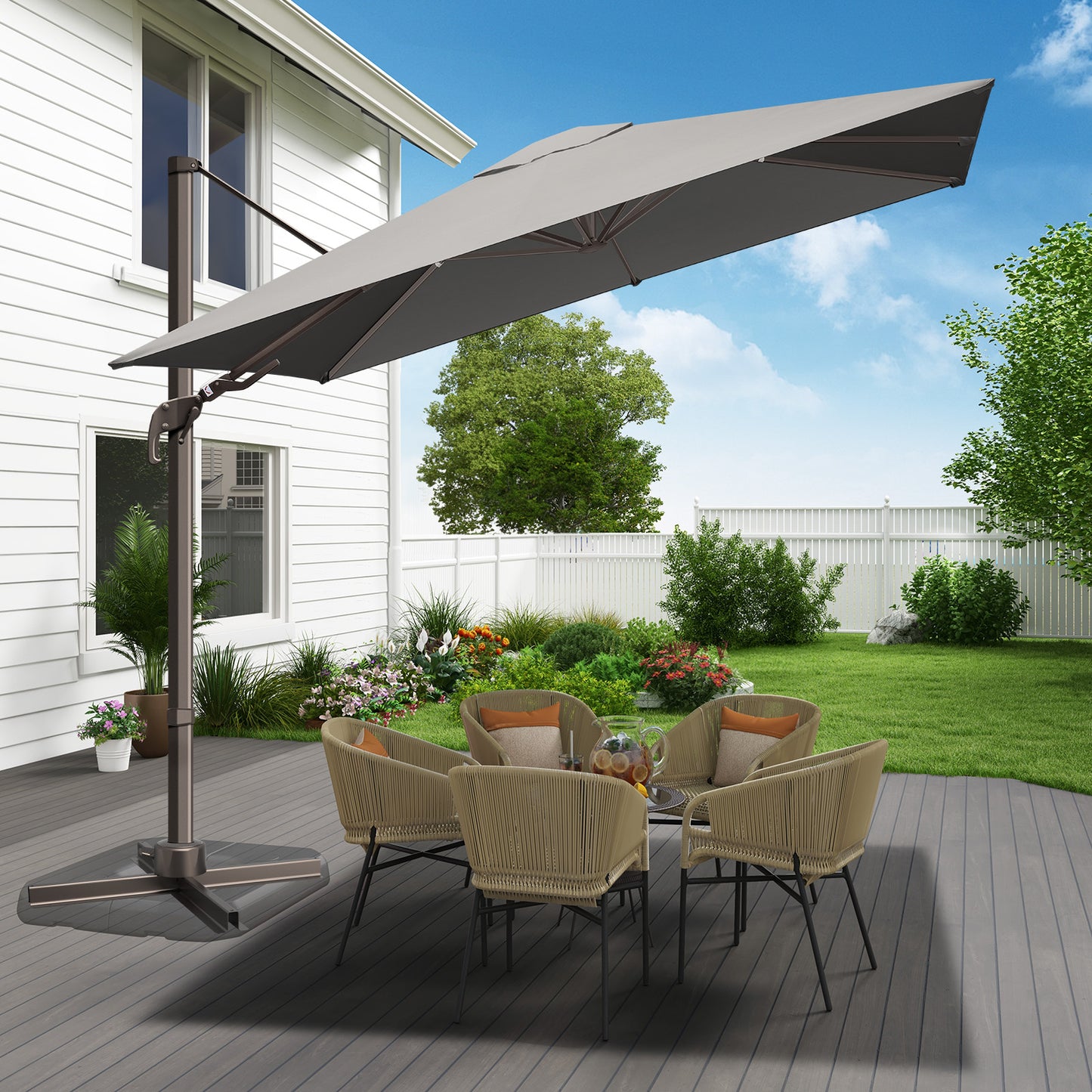10x10ft Square Outdoor Patio Umbrella Offset Cantilever Umbrella, Gray