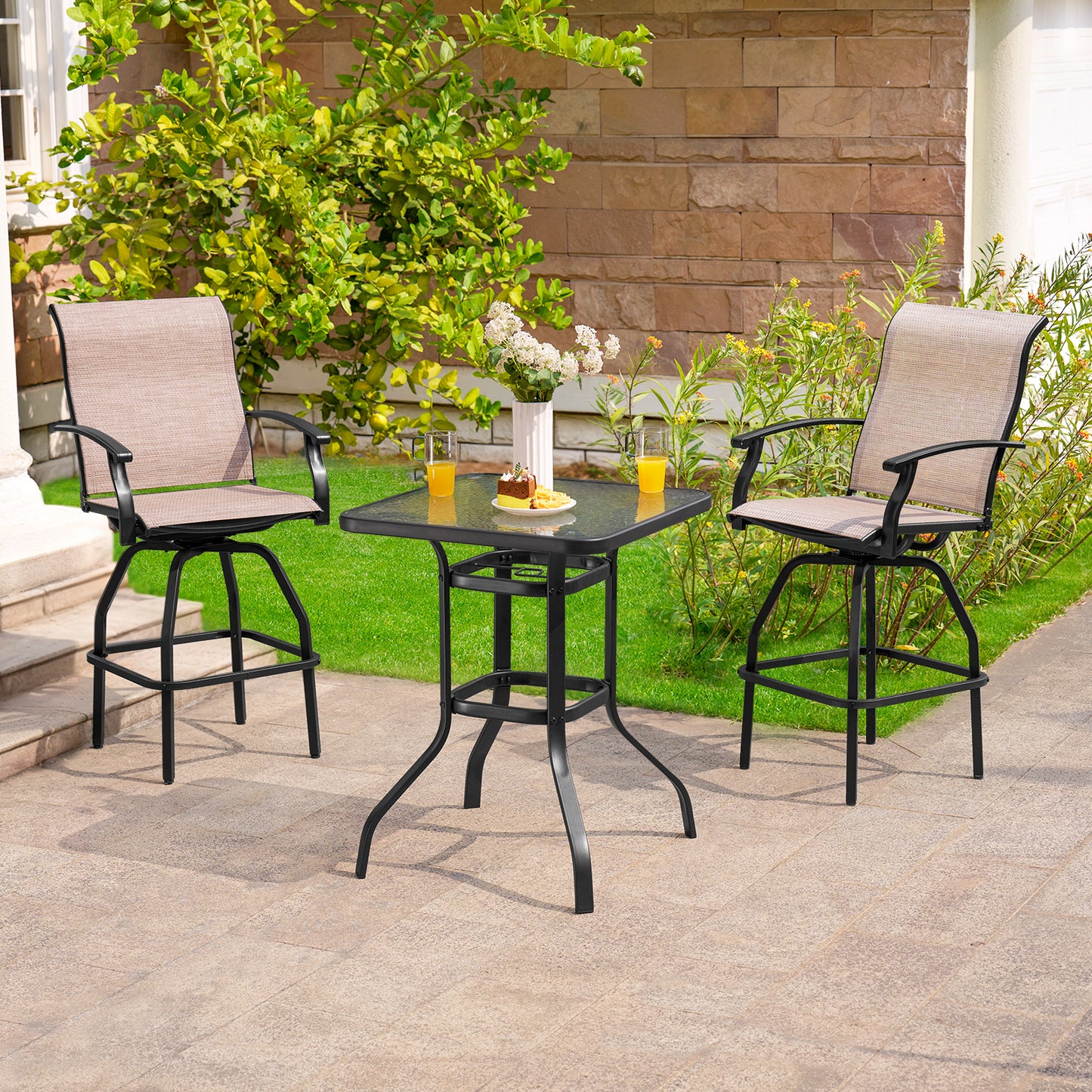 2 Pcs Patio Swivel Bar Chairs, 360° Rotating Counter Height Bar Stools