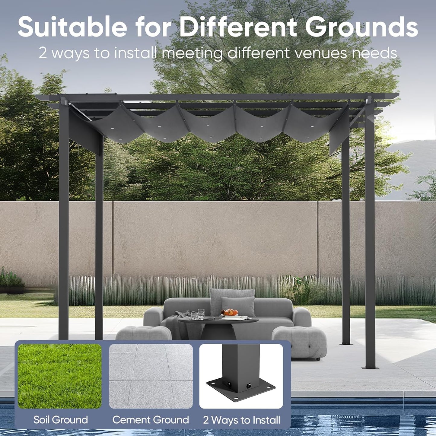 10'x10' Aluminum Outdoor Retractable Pergola with Canopy, Patio Gazebo