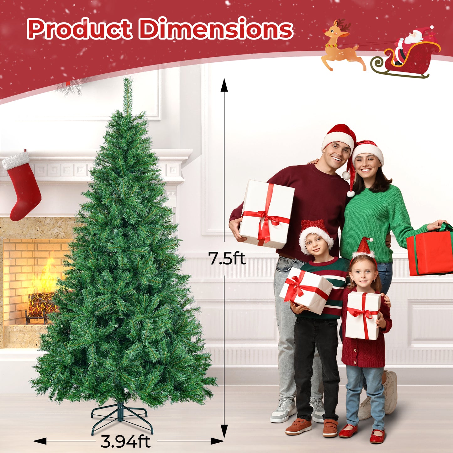 7.5ft Artificial Christmas Tree with 1000 Tips