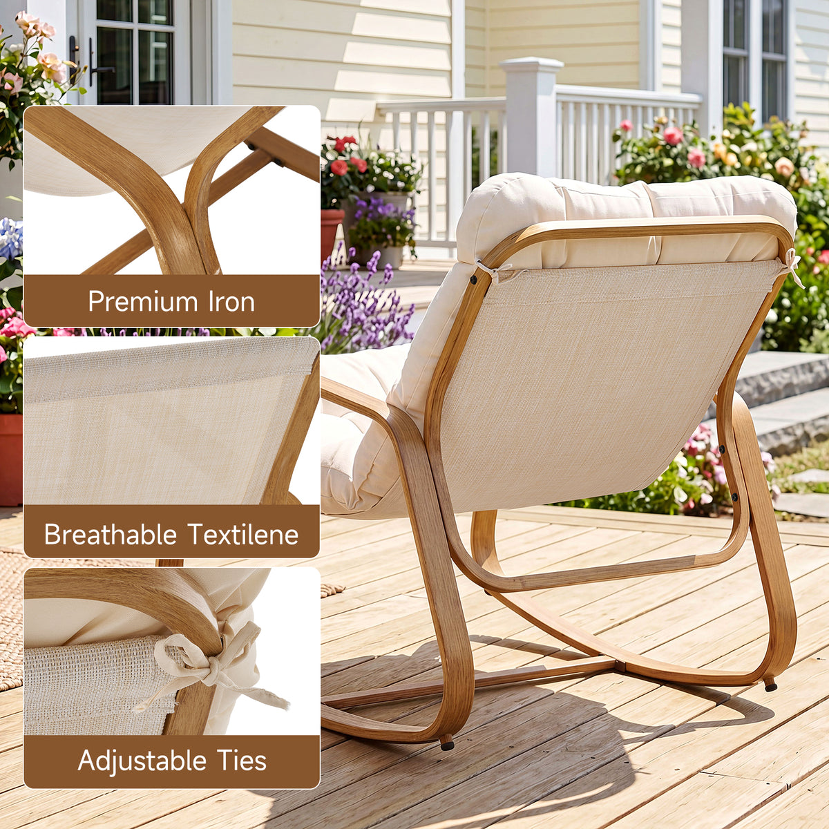 Vitarpatio Oversized Rocking Chair with Cushion and Armrest