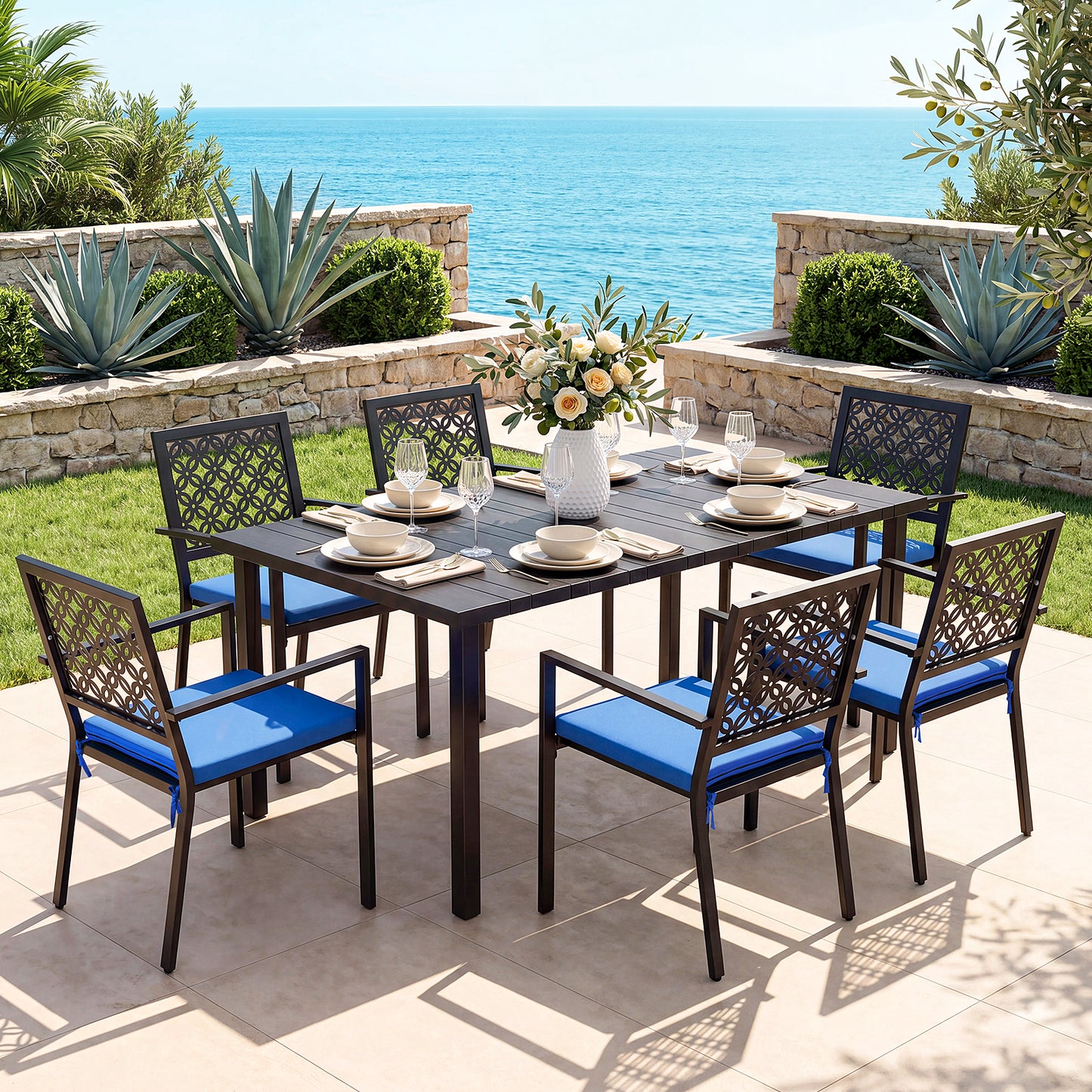 7-Piece Metal Outdoor Patio Dining Set with Cushions