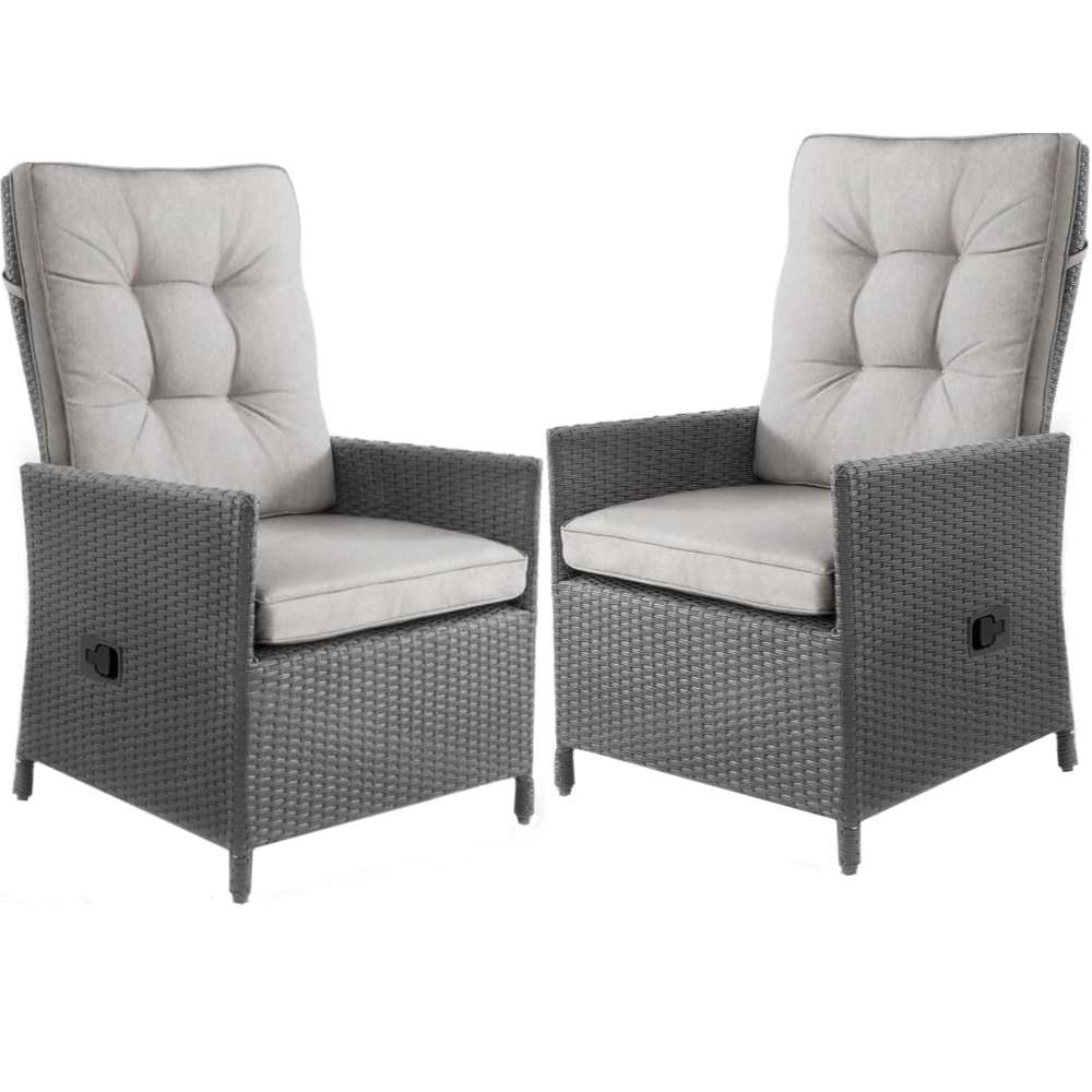 2 x Patio Recliner, Outdoor Adjustable Backrest Rattan Reclining Chair