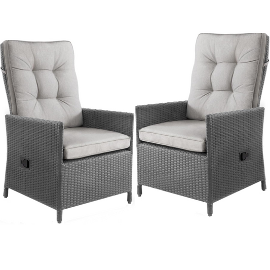 2 x Patio Recliner, Outdoor Adjustable Backrest Rattan Reclining Chair
