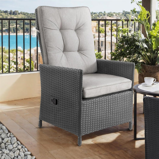 Patio Recliner, Outdoor Adjustable Backrest Rattan Reclining Chair