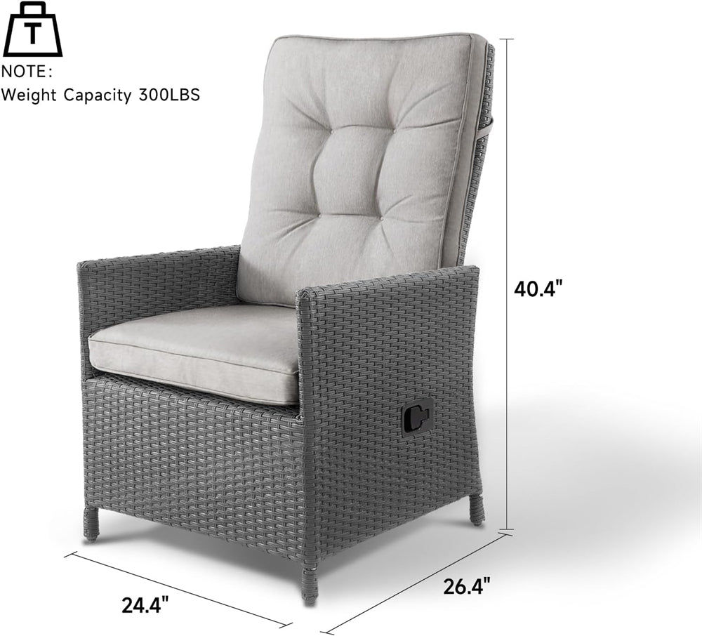 2 x Patio Recliner, Outdoor Adjustable Backrest Rattan Reclining Chair