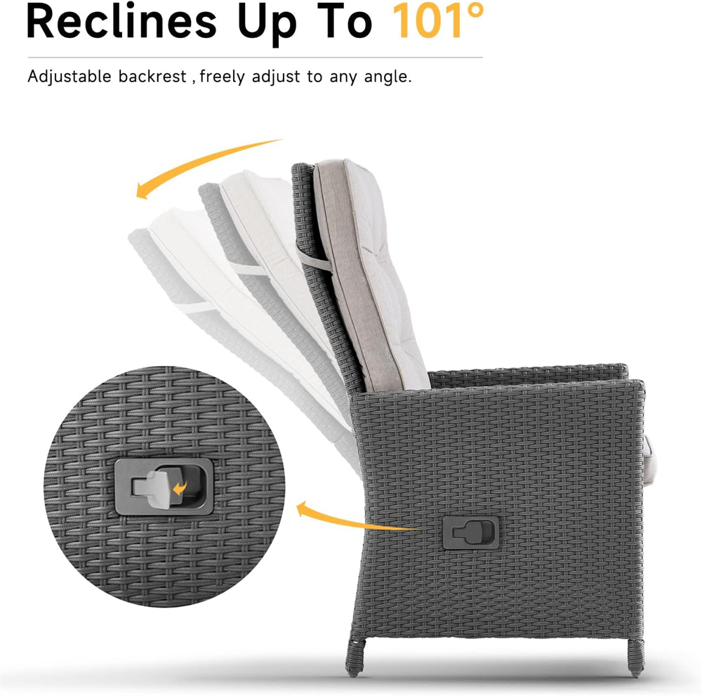 Patio Recliner, Outdoor Adjustable Backrest Rattan Reclining Chair