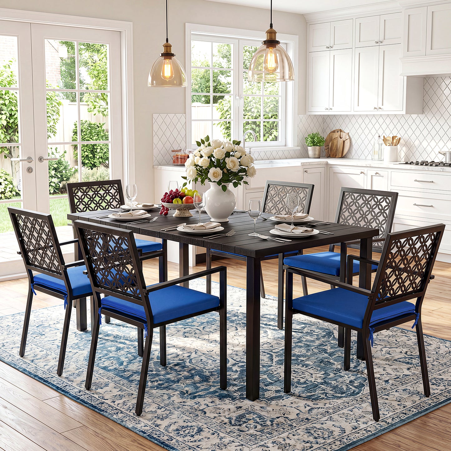 7-Piece Metal Outdoor Patio Dining Set with Cushions