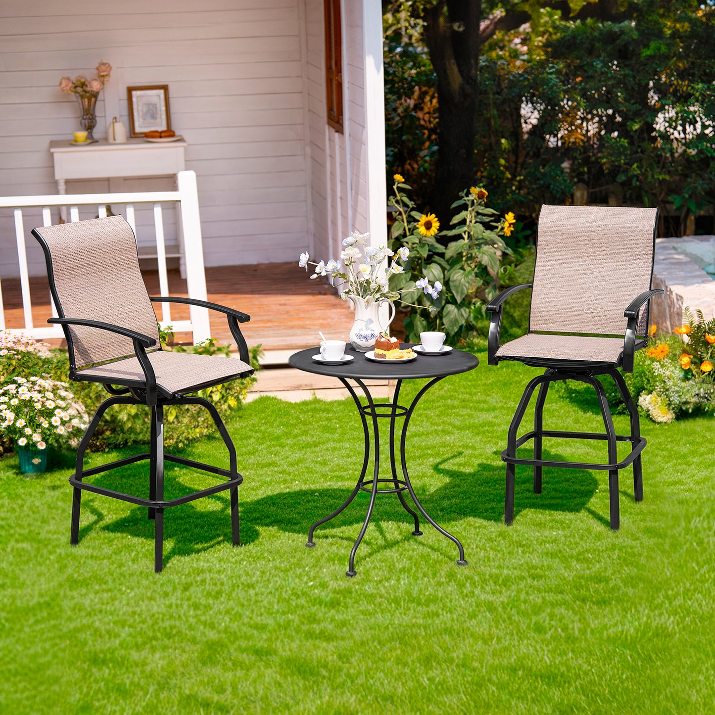 2 Pcs Patio Swivel Bar Chairs, 360° Rotating Counter Height Bar Stools