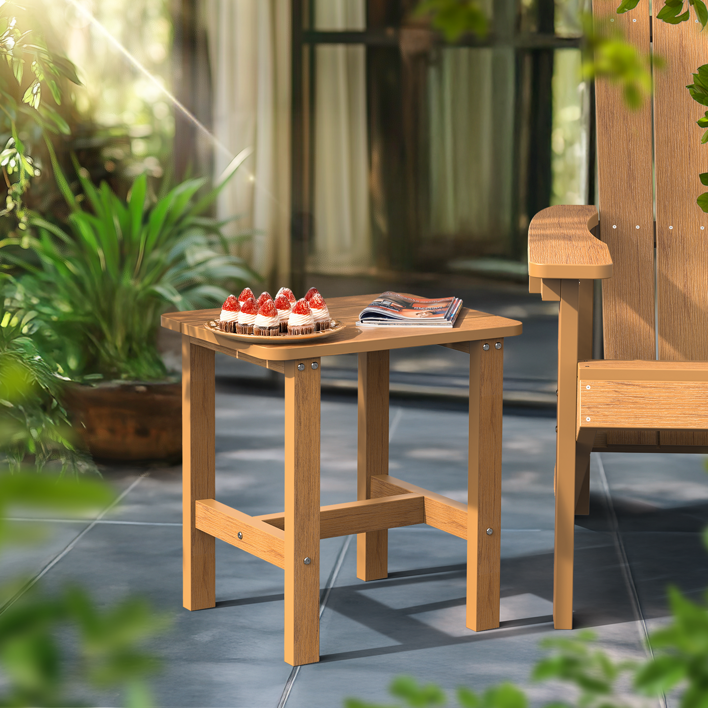 Outdoor Side Table, HDPS Wood Texture Patio Table Outdoor End Table