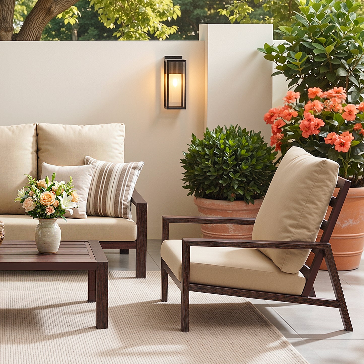 Aluminum 5 Piece Outdoor Patio Furniture Set w/ Coffee Table & Ottoman