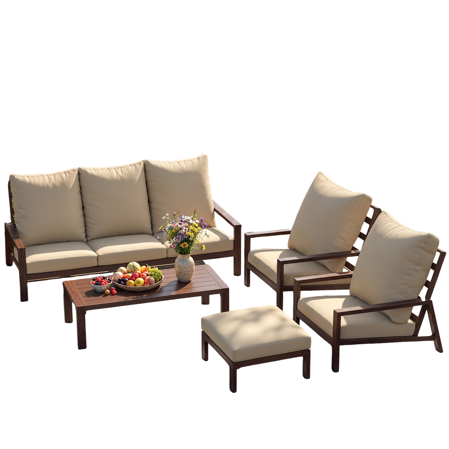 Aluminum 5 Piece Outdoor Patio Furniture Set w/ Coffee Table & Ottoman