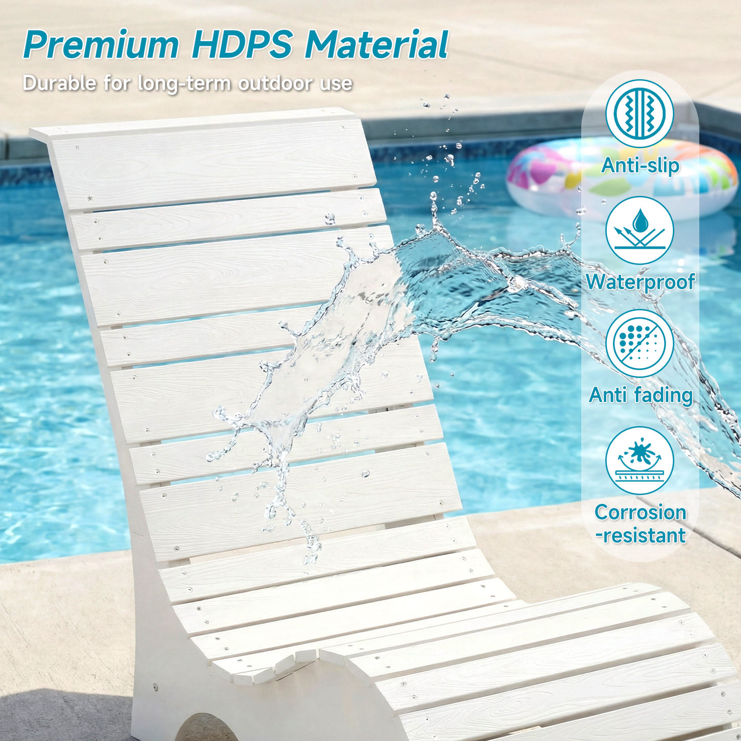 HDPS In Pool Lounge Chairs Set of 2, Waterproof Pool Chairs, White