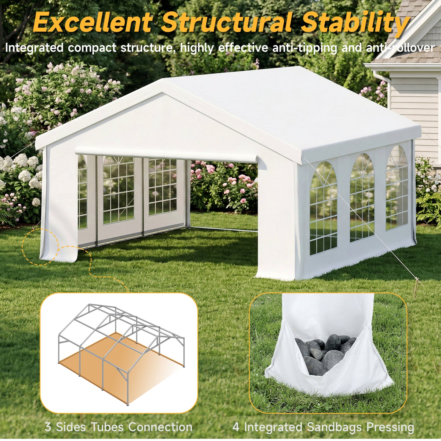 20x16ft Party Tent Heavy Duty with Removable Sidewalls and Sandbags