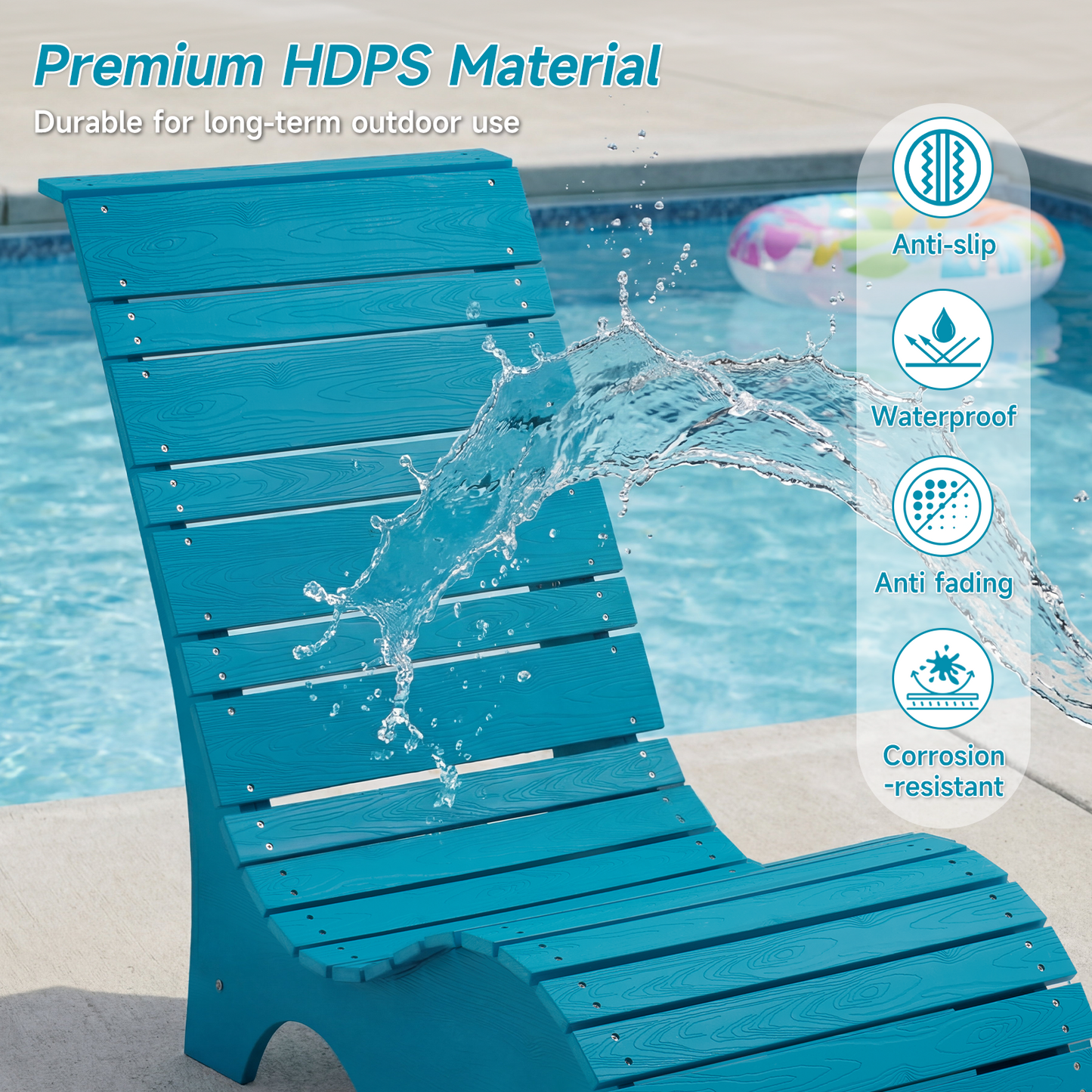 HDPS In Pool Lounge Chairs Set of 2, Waterproof Pool Chairs, Blue