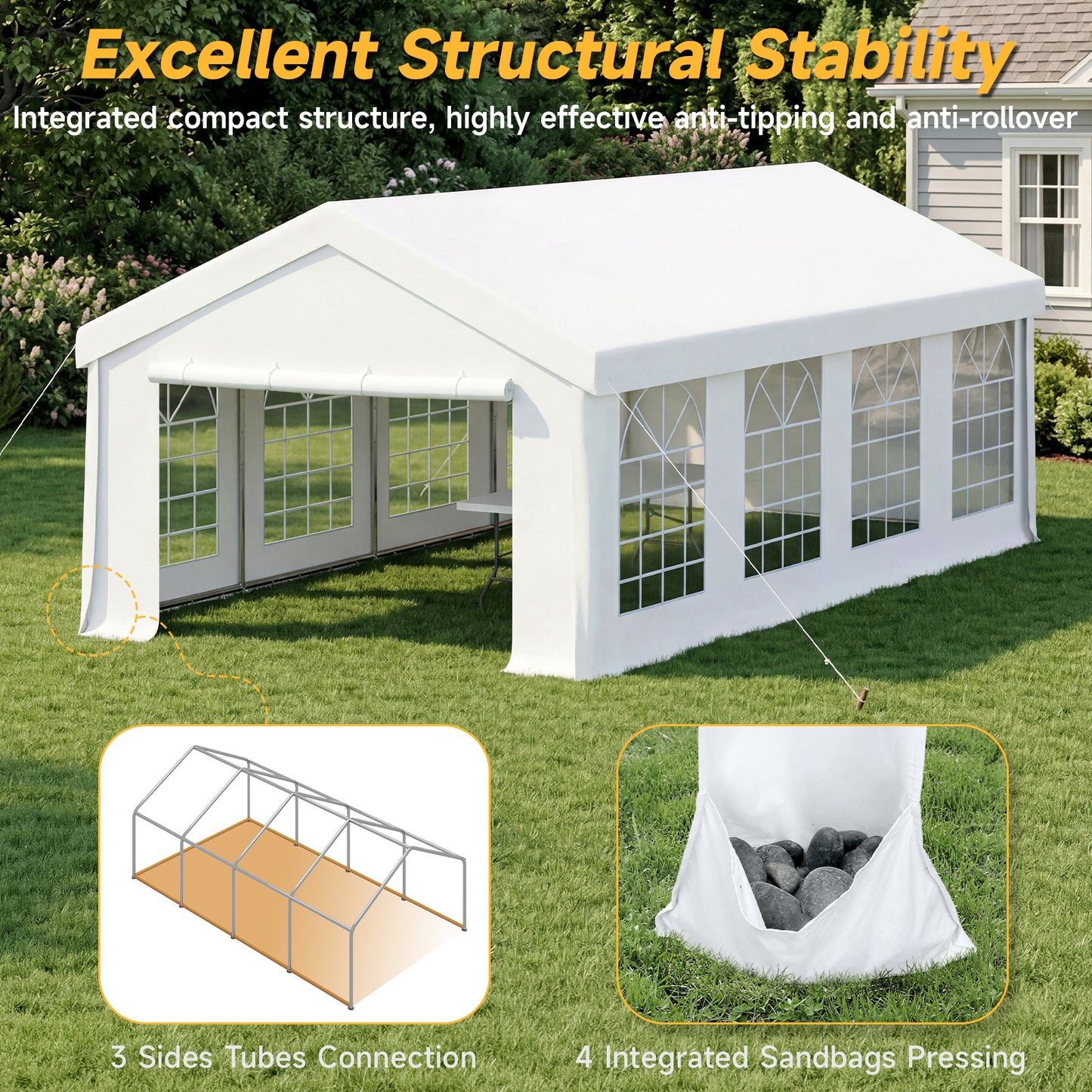 13x26ft Party Tent Heavy Duty with Removable Sidewalls and Sandbags