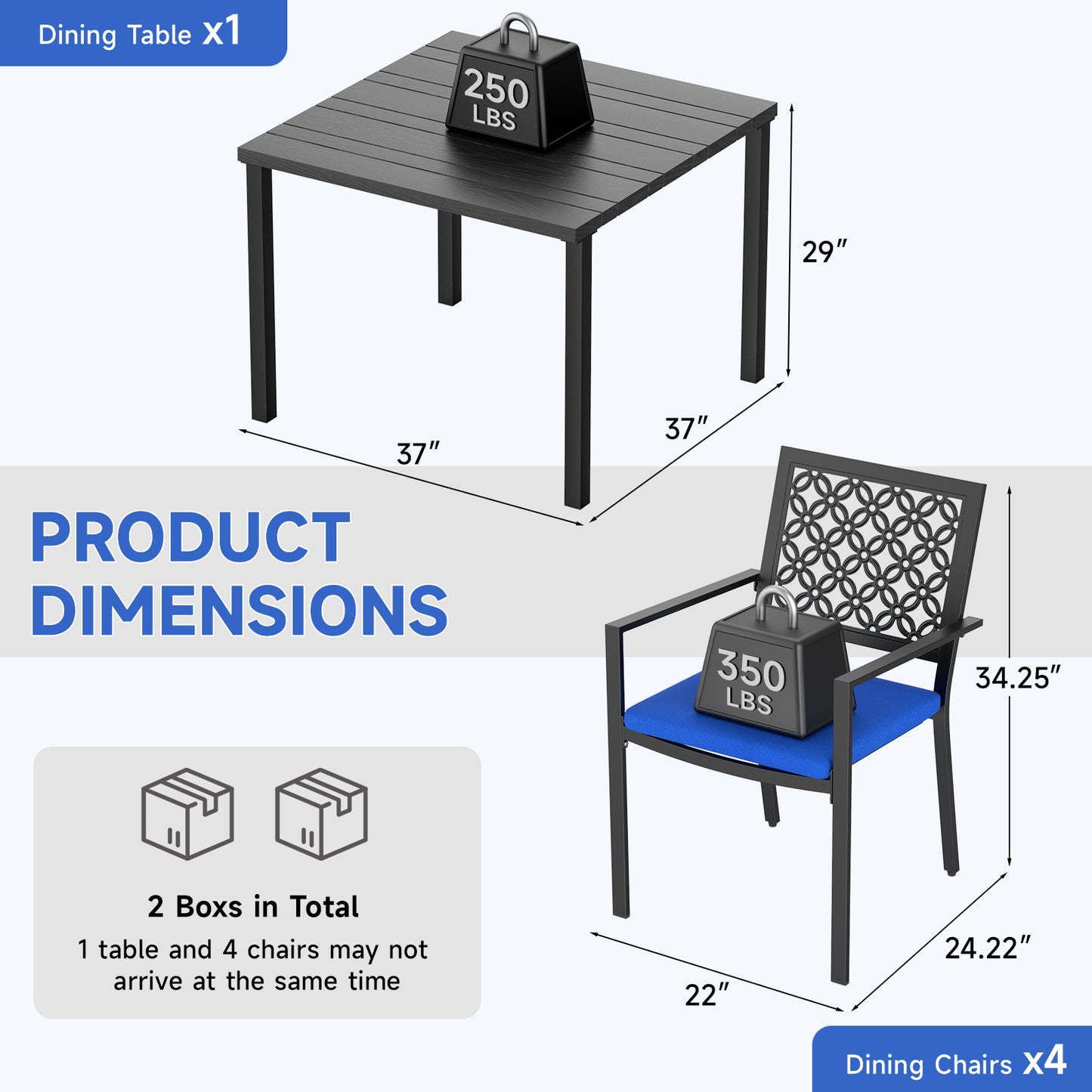 5-Piece Metal Outdoor Patio Dining Set with Cushions