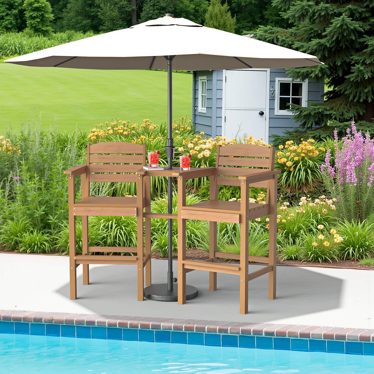 2 Piece Tall Adirondack Chairs with Connecting Tray & 2" Umbrella Hole