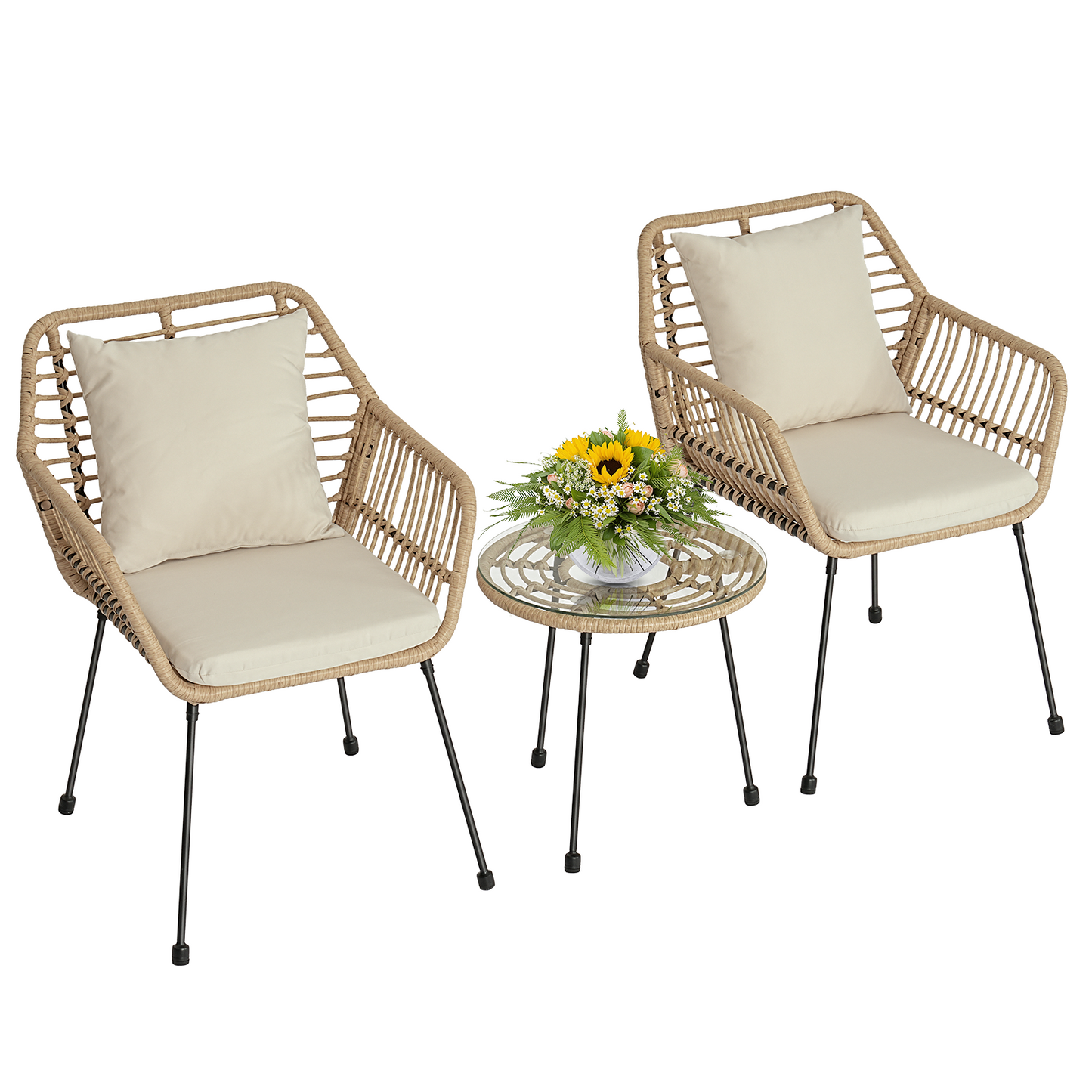 3 Piece Outdoor Wicker Bistro Set, Rattan Patio Furniture Conversation Set