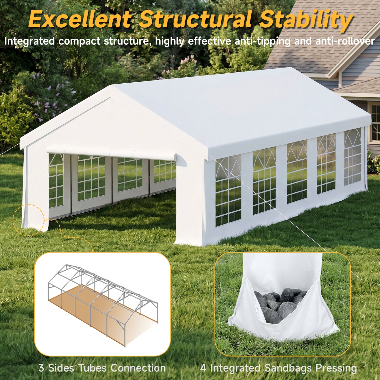 16x32ft Party Tent Heavy Duty with Removable Sidewalls and Sandbags