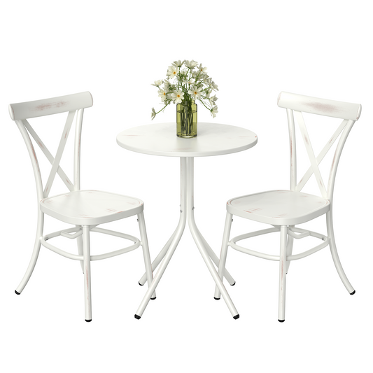 3 Piece Aluminum Bistro Set, Round Coffee Table Stackable Bistro Chair