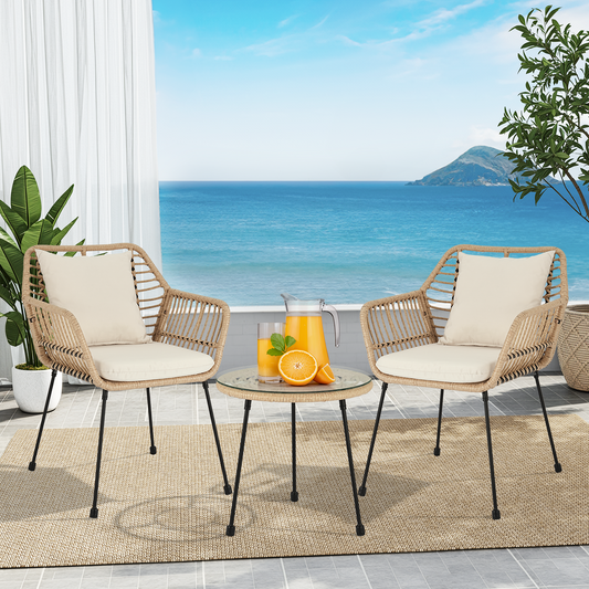 3 Piece Outdoor Wicker Bistro Set, Rattan Patio Furniture Conversation Set