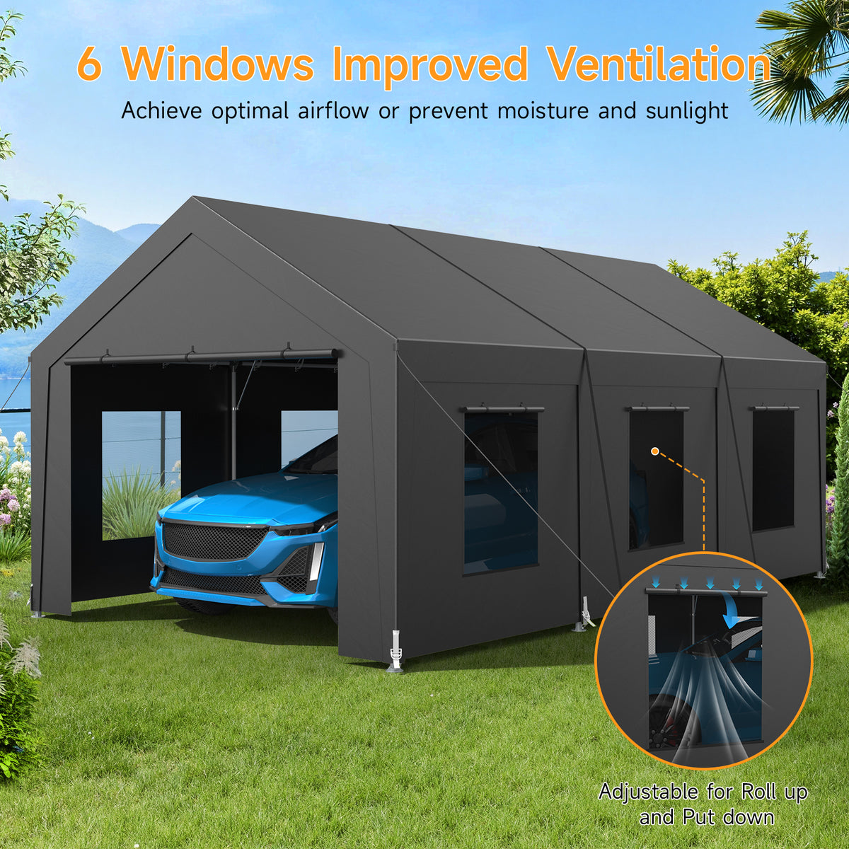 Vitarpatio 12x20 ft Carport Heavy Duty, Dark Gray