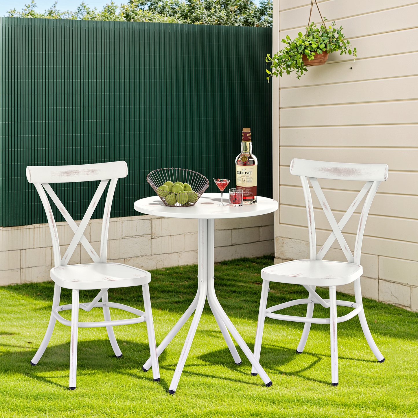 3 Piece Aluminum Bistro Set, Round Coffee Table Stackable Bistro Chair