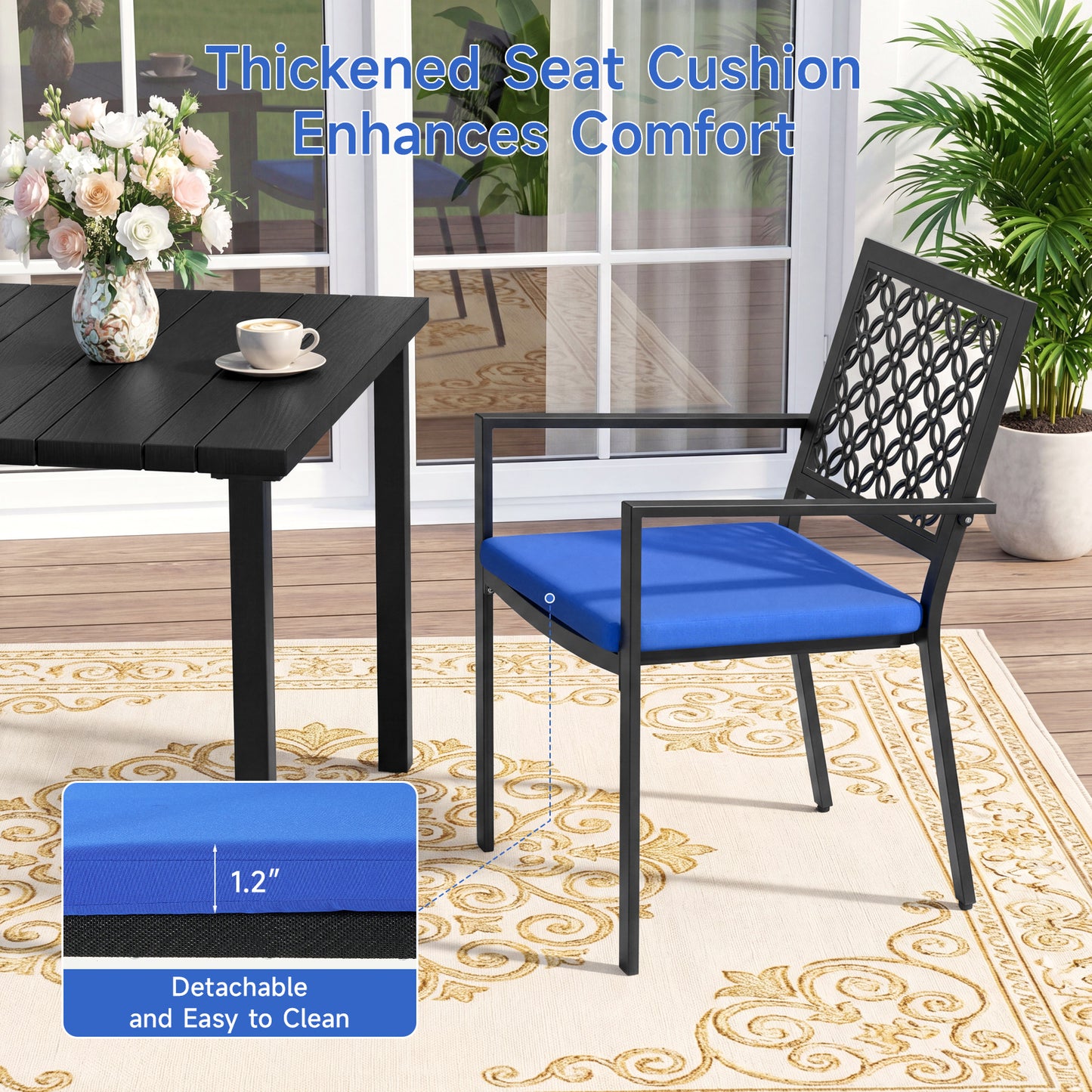 5-Piece Metal Outdoor Patio Dining Set with Cushions