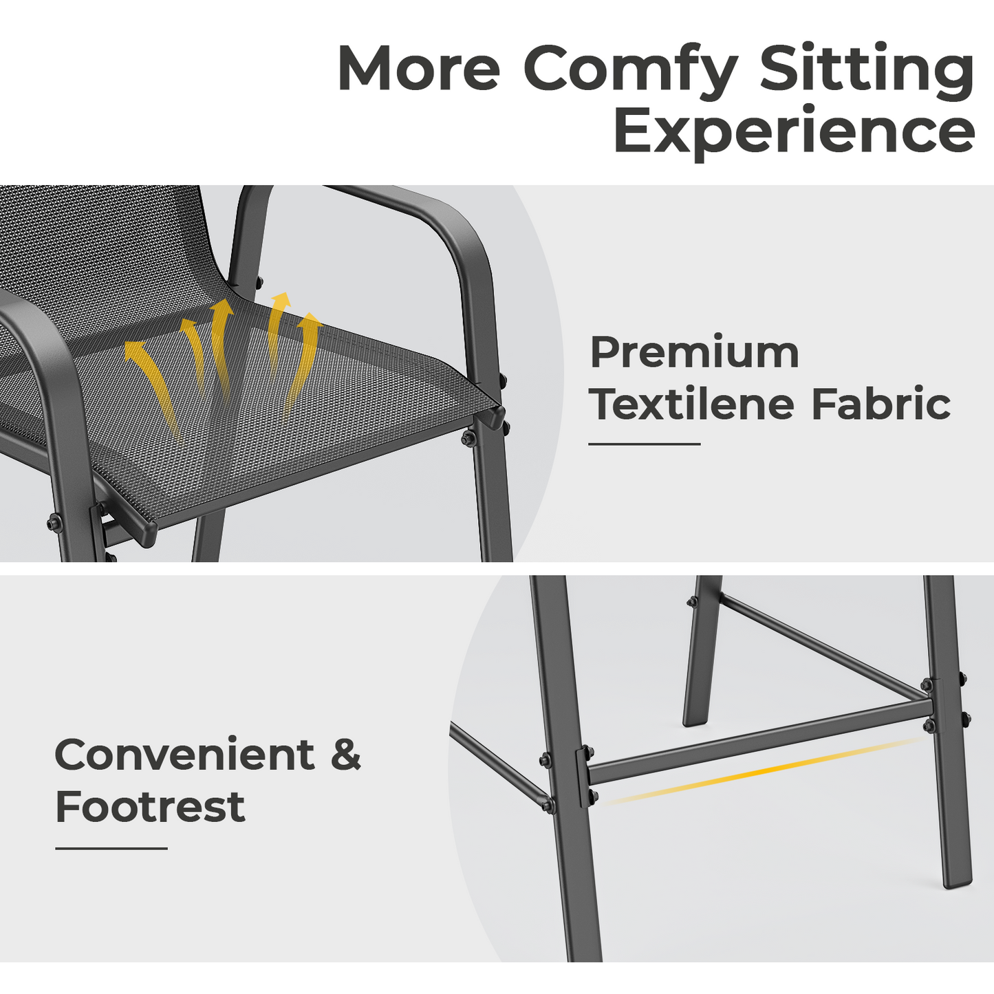 2 Piece Outdoor Textilene Bar Chairs, Bar Height Patio Bar Stools