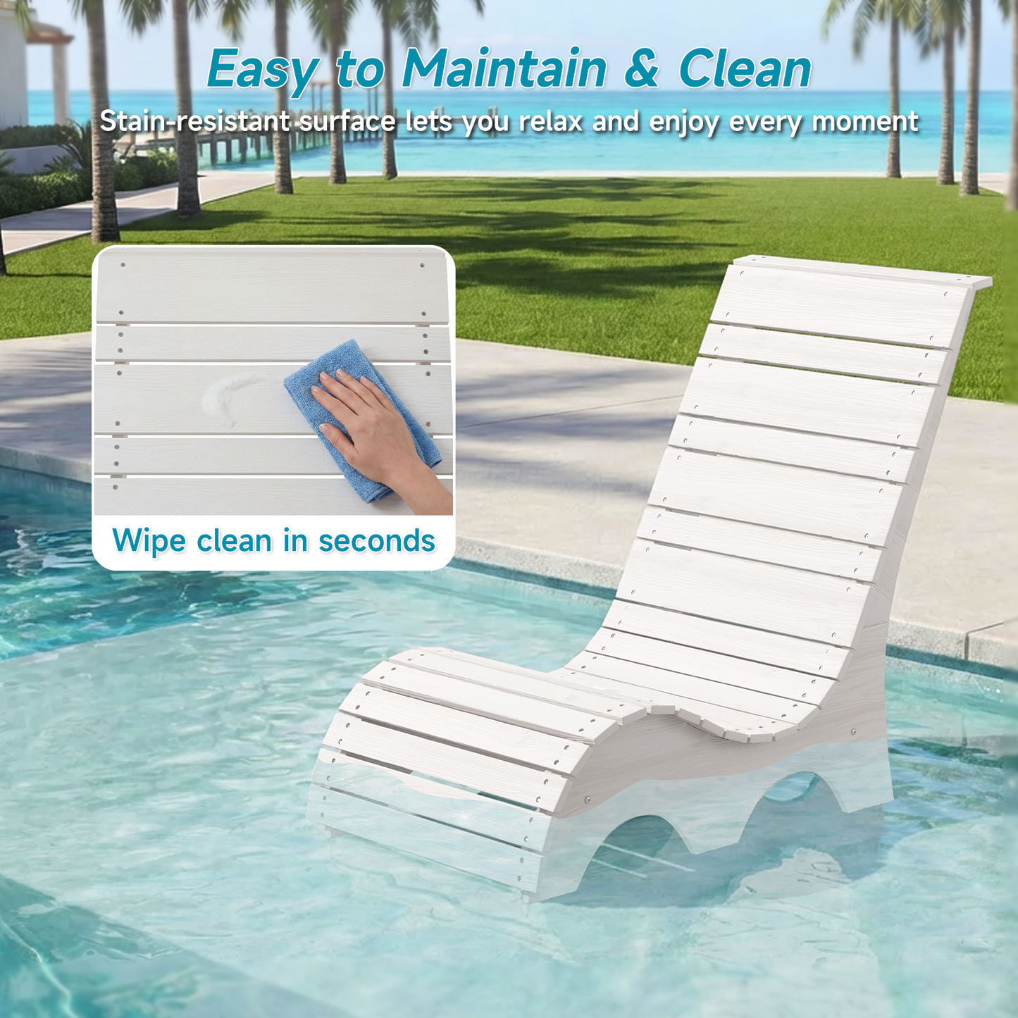 HDPS In Pool Lounge Chairs Set of 2, Waterproof Pool Chairs, White